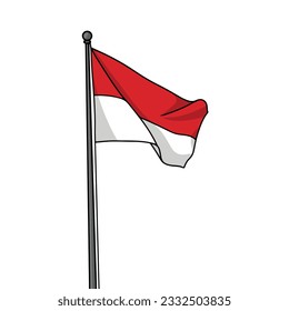 Illustration vector graphic of Indonesian flag in red and white colors tied to a pole and fluttering in the wind. great for design elements, symbols, design assets, and more