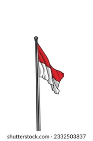 Illustration vector graphic of Indonesian flag in red and white colors tied to a pole and fluttering in the wind. great for design elements, symbols, design assets, and more