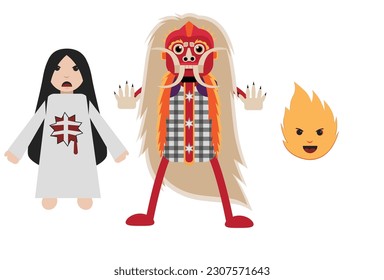 Illustration vector graphic of Indonesian ghost, sundel bolong, leak and banaspati.Good for making stiker or children's book characters