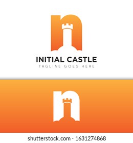 illustration vector graphic initial n logo of castle good for branding and icon