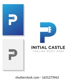 illustration vector graphic initial p logo of castle good for branding and icon