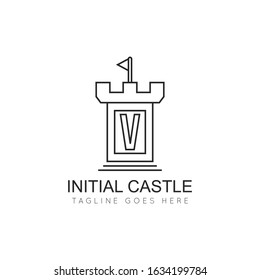illustration vector graphic initial v logo of castle good for branding and icon