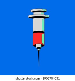 ilustración del vector gráfico del inyector es azul rojo, bueno para la promoción de la salud, vacunas e inmunización.