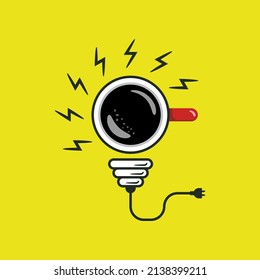 Illustration vector graphic inspiration concept coffee cup light bulb electric metaphor on yellow background for good business idea presentation