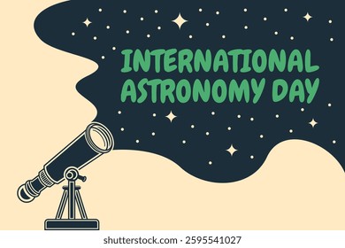 Illustration Vector Graphic of International Astronomy Day featuring a telescope, stars, and space elements. Ideal for posters, banners, and social media posts.