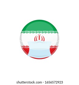 Illustration Vektorillustration Grafik der iranischen Flagge mit blauer Maske zu sparen vor Coronavirus