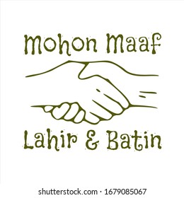 Illustration vector graphic of islamic hand shake for forgiveness line art in indonesian language