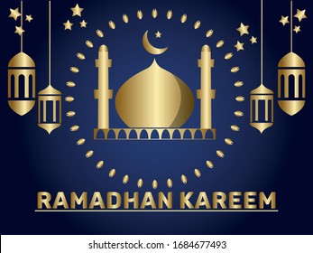 Illustration vector graphic of Islamic Ramadaan kareem, gold background.