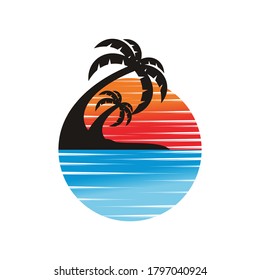illustration vector graphic of island view on the beach with sunset, perfect for travel, resort, business, etc.

