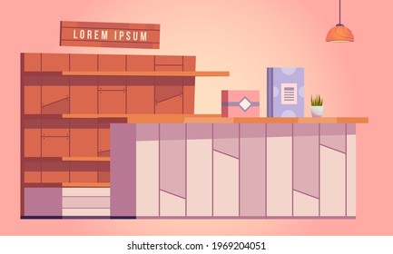 Illustration Vector Graphic Of Isolated Convenience Store For Goods And Products, Convenience Store Cashier, Shelves.