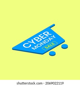Illustration vector graphic of isometric shopping cart with cyber Monday text.