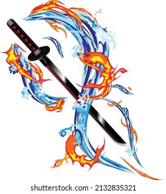 illustration vector graphic of japanese traditional sword from anime demon slayer the owner is kamado tanjiro, he combine two breathing in one style
perfect for anime design, an anime fan.