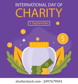 illustration vector graphic of jar filled with donation money, perfect for international day, international day of charity, celebrate, greeting card, etc.