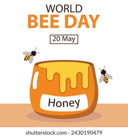 illustration vector graphic of a jar of honey surrounded by honey bees, perfect for international day, world bee day, celebrate, greeting card, etc.