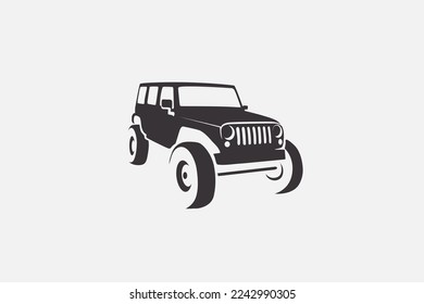 Illustration vector graphic of jeep silhouette. Rally, offroad, adventure. Vintage, old classic style. Good for symbol or logo