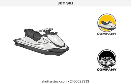 Illustration vector graphic of Jet Ski , colorful and black and white color variation,  Logo Badge Template vector