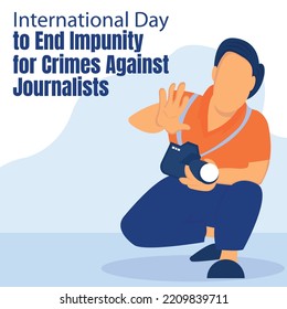 illustration vector graphic of a journalist is spreading his palms, perfect for international day, end impunity for crimes again journalists, celebrate, greeting card, etc.