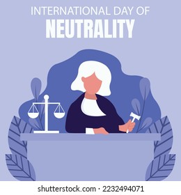 illustration vector graphic of a judge sits and holds a gavel at a table, displaying a legal balance sheet, perfect for international day, international day of neutrality, celebrate, greeting card.