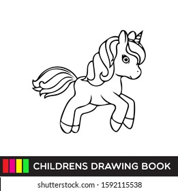 illustration vector graphic of jumping unicorn cartoon character for children coloring book
