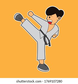 Vektorgrafik von Karate-Kicking-Bewegung. geeignet für Spielfiguren, Karate Guidebook, Kinderbuch, Zeichenbuch, T-Shirt, Maskottchen usw.