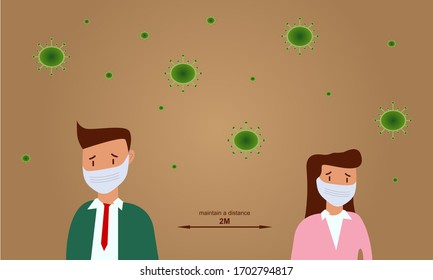 Illustration vector graphic of keep your distance to prevent the spread of covid19 virus. Good for health and medical graphic design