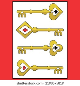 Illustration vector graphic of key with four playing card symbol