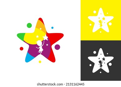 Gráfica vectorial de la ilustración del niño alcanzando el logotipo de la estrella. Perfecto para la empresa educativa