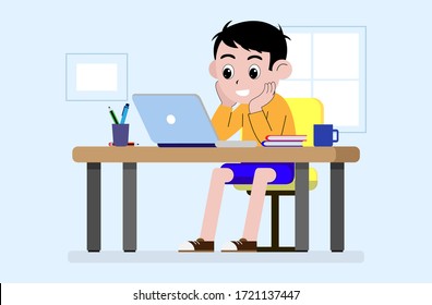 Illustration vector graphic of a kid try technology to connect with each other socially
