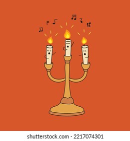 Illustration vector graphic Kids drawing style funny three cute candles singing opera in a cartoon style.