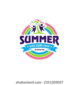 Illustration vector graphic of kids summer camp colour full logo design template


