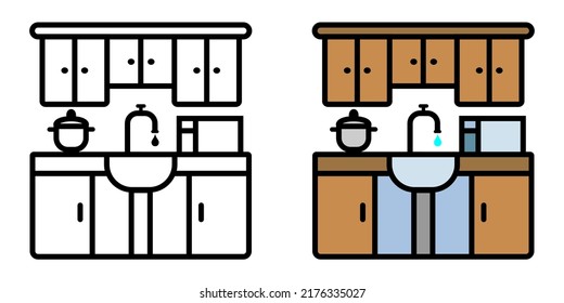 Illustration Vector Graphic of Kitchen, cabinet, furniture Icon