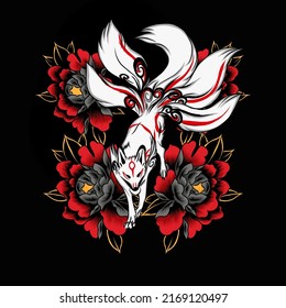 illustration vector graphic of kitsune animal perfect for wallpaper