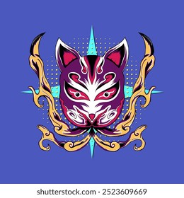 illustration vector graphic of kitsune japanese fox the demon, with another beautiful color. good for protects the face from various aspects