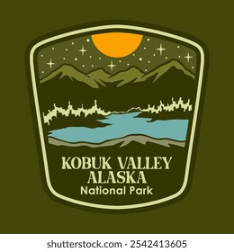 Illustration vector graphic of KOBUK VALLEY AT THE NIGHT NATIONAL PARK BADGE LOGO DESIGN VECTOR ILLUSTRATION for apparel design merchandise, such as logos on product packaging
