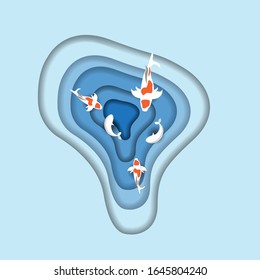 ilustración vectorial de estanque koi con efecto de papeleo, perfecto para diseño, banner, decoración, etc