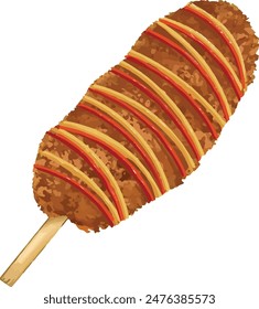 Illustration vector graphic of korean street food named Gamja Hotdog. Perfect for culinary poster design.