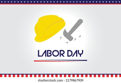 ilustración vectorial de la jornada laboral con vector de casco y martillo. bueno para banner, tarjeta de regalo, etc.
