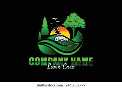  Illustration vector graphic of lawn care with Lawn mower home service black background, landscape, grass concept logo design template