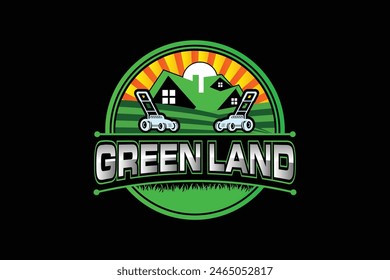  Illustration vector graphic of lawn care with Lawn mower home service black background, landscape, grass concept logo design template