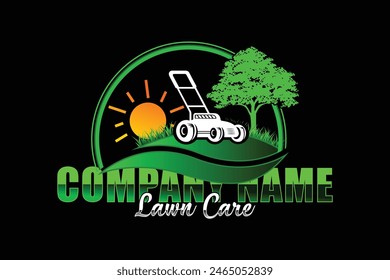 Illustration vector graphic of lawn care with Lawn mower home service black background, landscape, grass concept logo design template