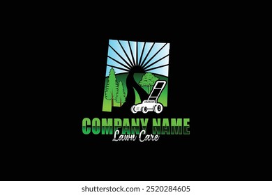 Illustration vector graphic of lawn care with Lawn mower home service black background, landscape, grass concept logo design template