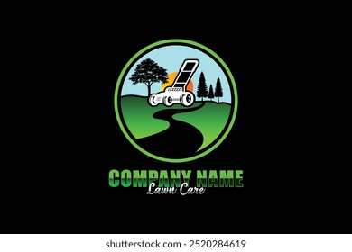 Illustration vector graphic of lawn care with Lawn mower home service black background, landscape, grass concept logo design template