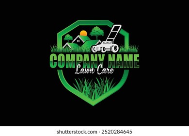 Ilustração vetor gráfico de cuidados com relva com cortador de grama serviço de casa fundo preto, paisagem, grama conceito logotipo modelo de design