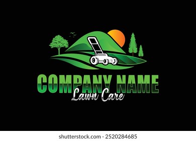 Illustration vector graphic of lawn care with Lawn mower home service black background, landscape, grass concept logo design template