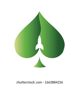 illustration vector graphic of a leaf with negative space of rocket launch isolated in white background 
