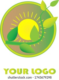 Illustrationsvektorgrafik von Blatt- und Pflanzenlogos. vor dem Hintergrund der Sonne. geeignet für Plantagen-, Wald- oder Gemüselogos