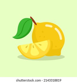 Gráfico vectorial de ilustración de limón. Estilo limón plano aislado en un fondo verde. La ilustración es adecuada para banners de páginas web de aterrizaje, volantes, pegatinas, tarjetas, etc.
