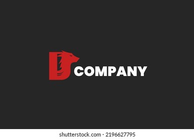 Ilustración vectorial gráfica de la letra D y la cabeza del dragón en color rojo. Bueno para el logotipo