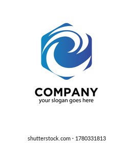 Illustration vector graphic of letter e which forms the waves in a hexagon isolated in white background suitable for marine, travel, finance, marketing logo