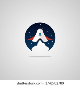 Illustration Vektorgrafik von A Letter Rocket in the Night Sky. Perfekt für Technologieunternehmen